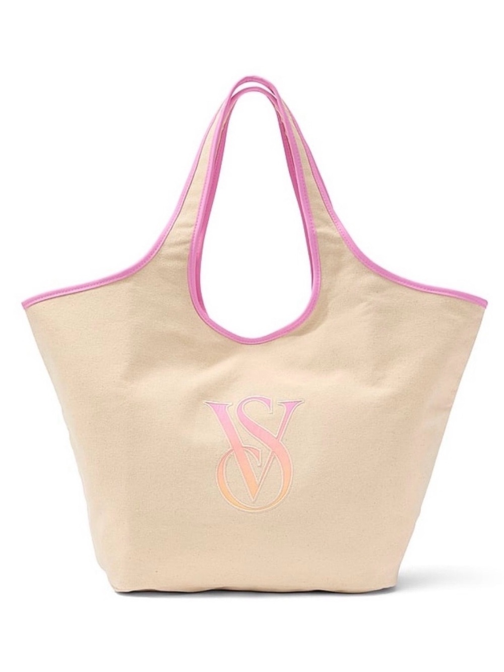 Victoria's Secret Cream Canvas Tote with Pink Trim NWT
